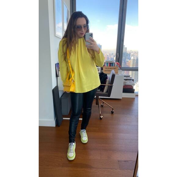 TIBI Bright Yellow Long Sleeve High Neckline Esme Back Zipper Top size 0 - Picture 6 of 15